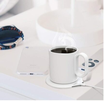 INCALZITOR ELECTRIC MULTIFUNCTIONAL + CANA CERAMICA CU CAPAC , SUPORT PENTRU PAHARE , CESTI DE CAFEA , CEAI  SAU ALTE BAUTURI , INCARCATOR RAPID WIRELESS TELEFON /TABLETA/CASTI , CULOAREA NEGRU