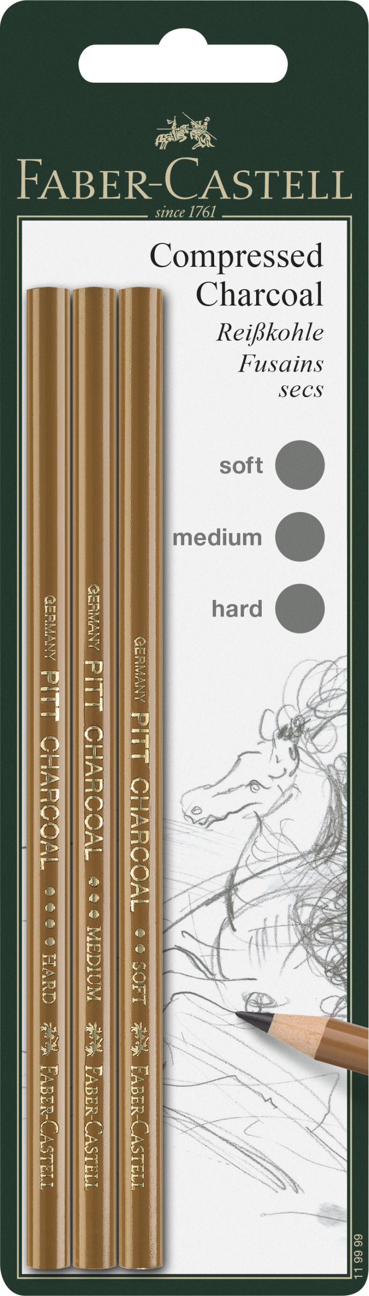 Charcoal pencil Pitt set of 3 (soft, medium, hard)