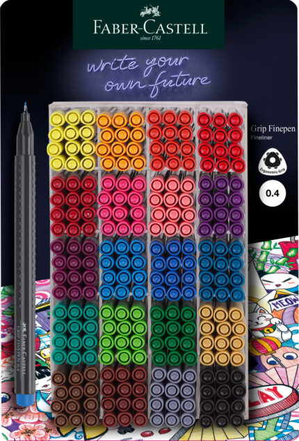 DISPLAY 300 BUC LINER GRIP 0.4MM DIVERSE CULORI FABER-CASTELL